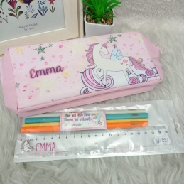 Set of 12 - Pencil case, engraved pencil ruler set